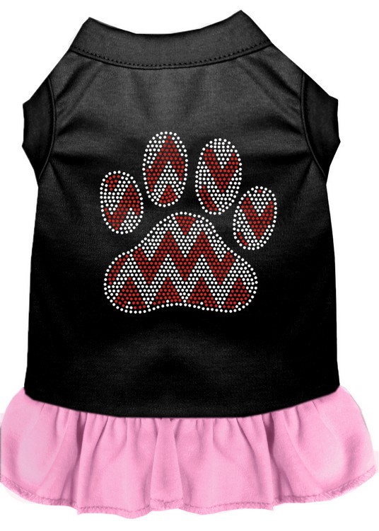 Candy Cane Chevron Paw Rhinestone Dog Dress Black with Light Pink Lg